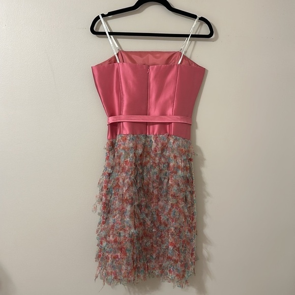Chetta B Strapless Silk Dress Pink w/ Pastel Floral Frill Sz 10 Party Chic - Picture 3 of 10